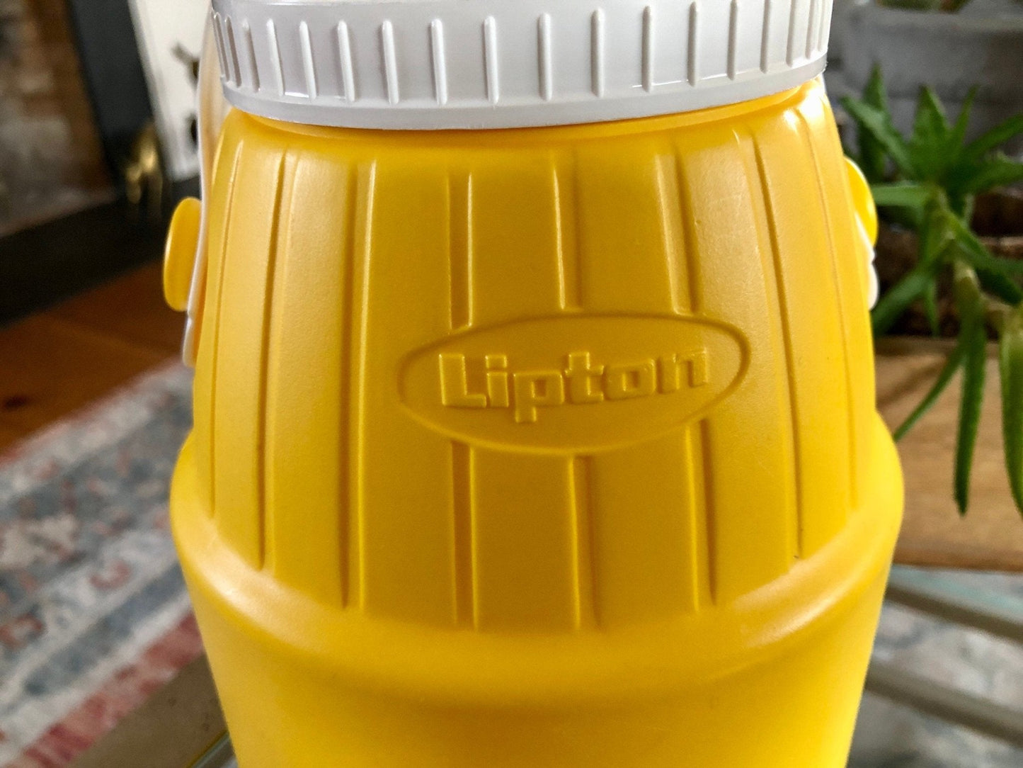 Vintage Lipton Tea Jug, Plastic Yellow & White Jug Bottle with Handle, Lipton Sun Tea Jar - Loom Vintage