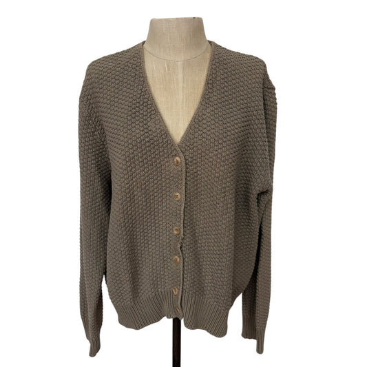Vintage LizSport 100% Cotton Textured Taupe Cardigan – Made in USA (Size M) - Loom Vintage