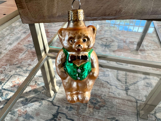 Vintage Mercury Glass Teddy Bear Christmas Ornament, Hand-Painted, photo 1 of 8
