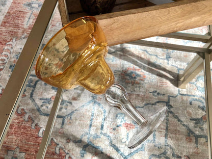 Vintage Mexican Hand Blown Yellow Margarita Glass, Hand Crafted Glass, Drink, Barware, Bubble Glass - Loom Vintage