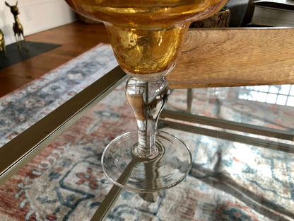 Vintage Mexican Hand Blown Yellow Margarita Glass, Hand Crafted Glass, Drink, Barware, Bubble Glass - Loom Vintage