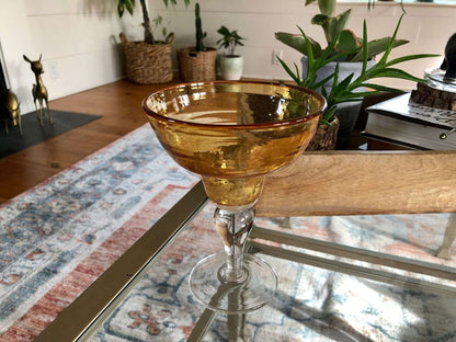 Vintage Mexican Hand Blown Yellow Margarita Glass, Hand Crafted Glass, Drink, Barware, Bubble Glass - Loom Vintage