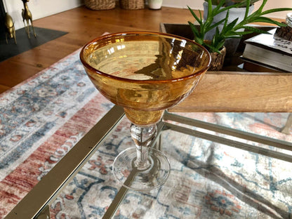 Vintage Mexican Hand Blown Yellow Margarita Glass, Hand Crafted Glass, Drink, Barware, Bubble Glass - Loom Vintage
