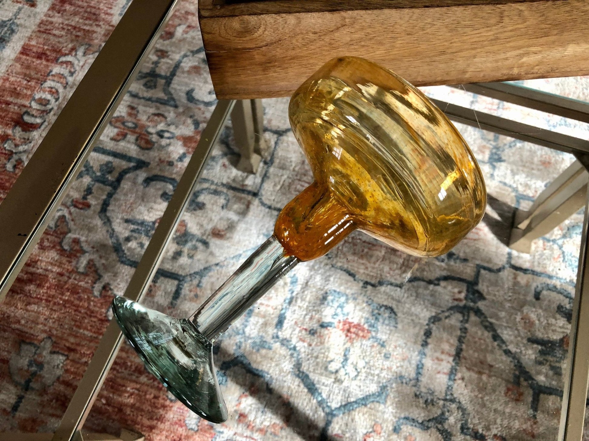 Vintage Mexican Hand Blown Yellow Margarita Glass, Hand Crafted Glass, Drink, Barware, Bubble Glass - Loom Vintage