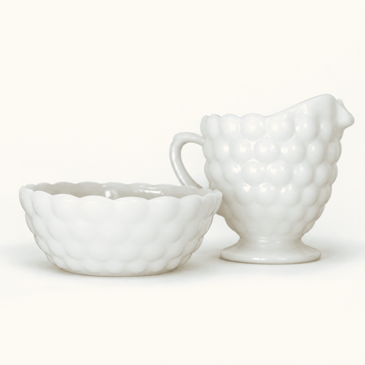 Vintage milk glass cream and sugar set in the Bubble pattern, photo 1 of 5