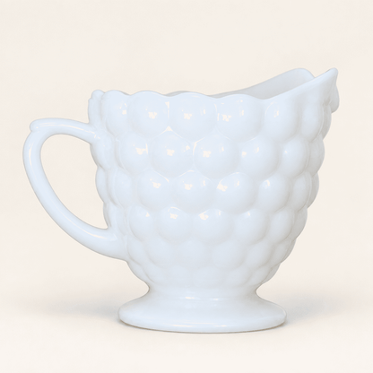 Vintage milk glass cream and sugar set in the Bubble pattern, photo 3 of 5