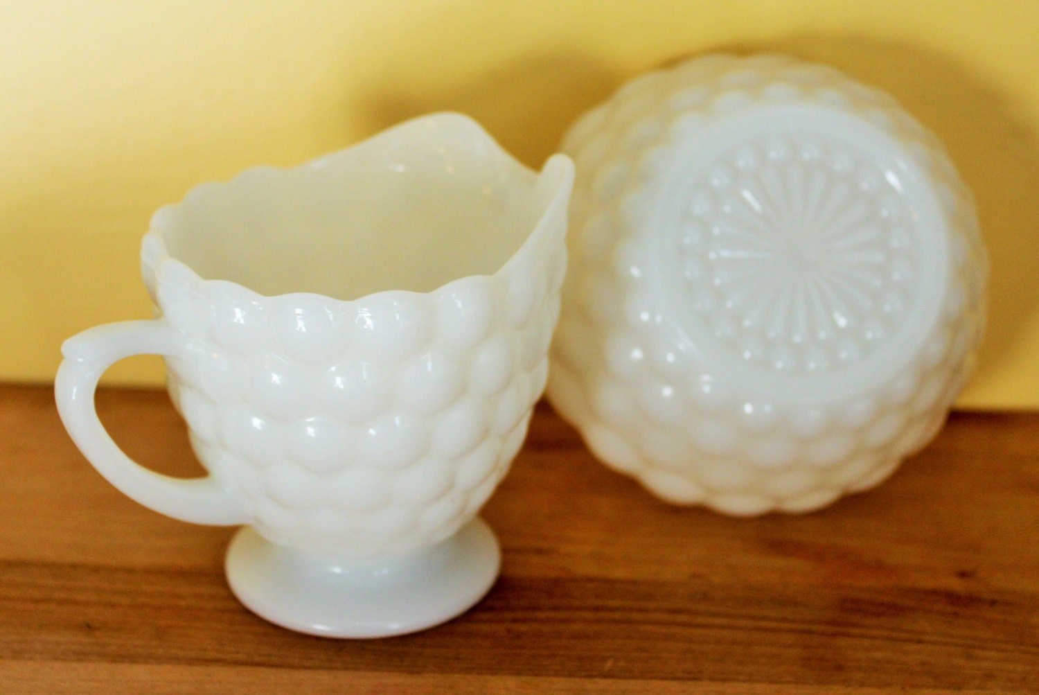 Vintage Milk Glass Cream & Sugar Set — Bubble Pattern - Loom Vintage