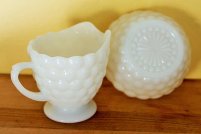 Vintage Milk Glass Cream & Sugar Set — Bubble Pattern - Loom Vintage
