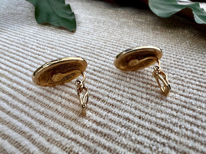 Vintage Mod Black & Gold Geometric Earrings, Clip - on Costume Earrings, Fashion Jewelry - Loom Vintage