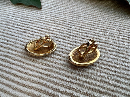 Vintage Mod Black & Gold Geometric Earrings, Clip - on Costume Earrings, Fashion Jewelry - Loom Vintage