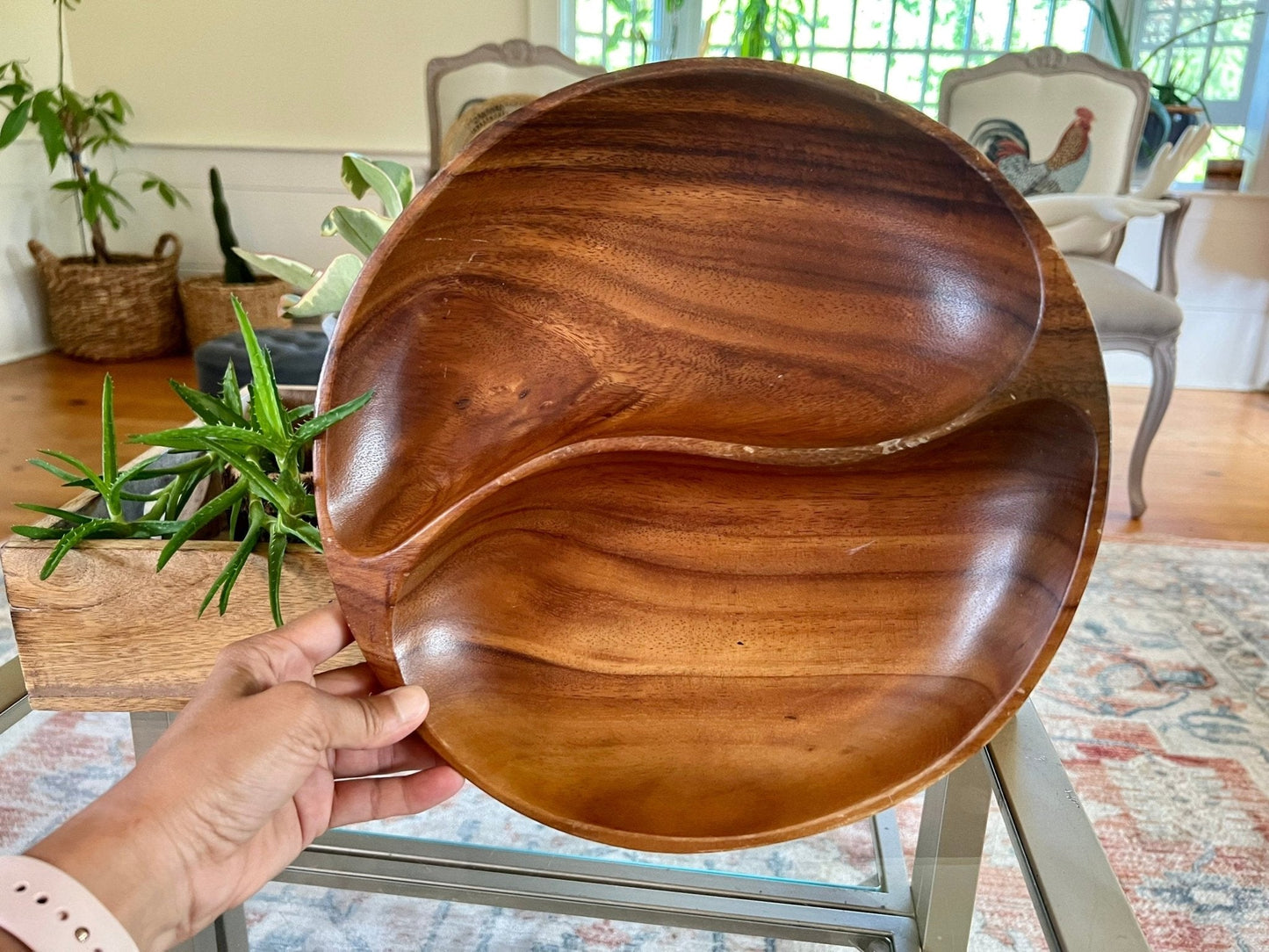 Vintage Monkey Pod Serving Tray, Divided Wooden Dish Bowl, Mid Century, Made by NANCO - Loom Vintage
