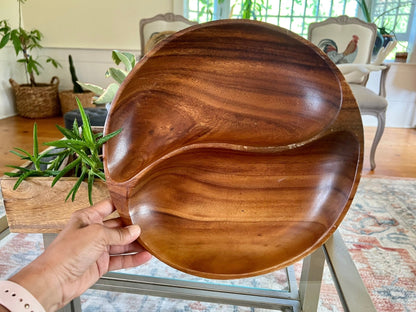Vintage Monkey Pod Serving Tray, Divided Wooden Dish Bowl, Mid Century, Made by NANCO - Loom Vintage