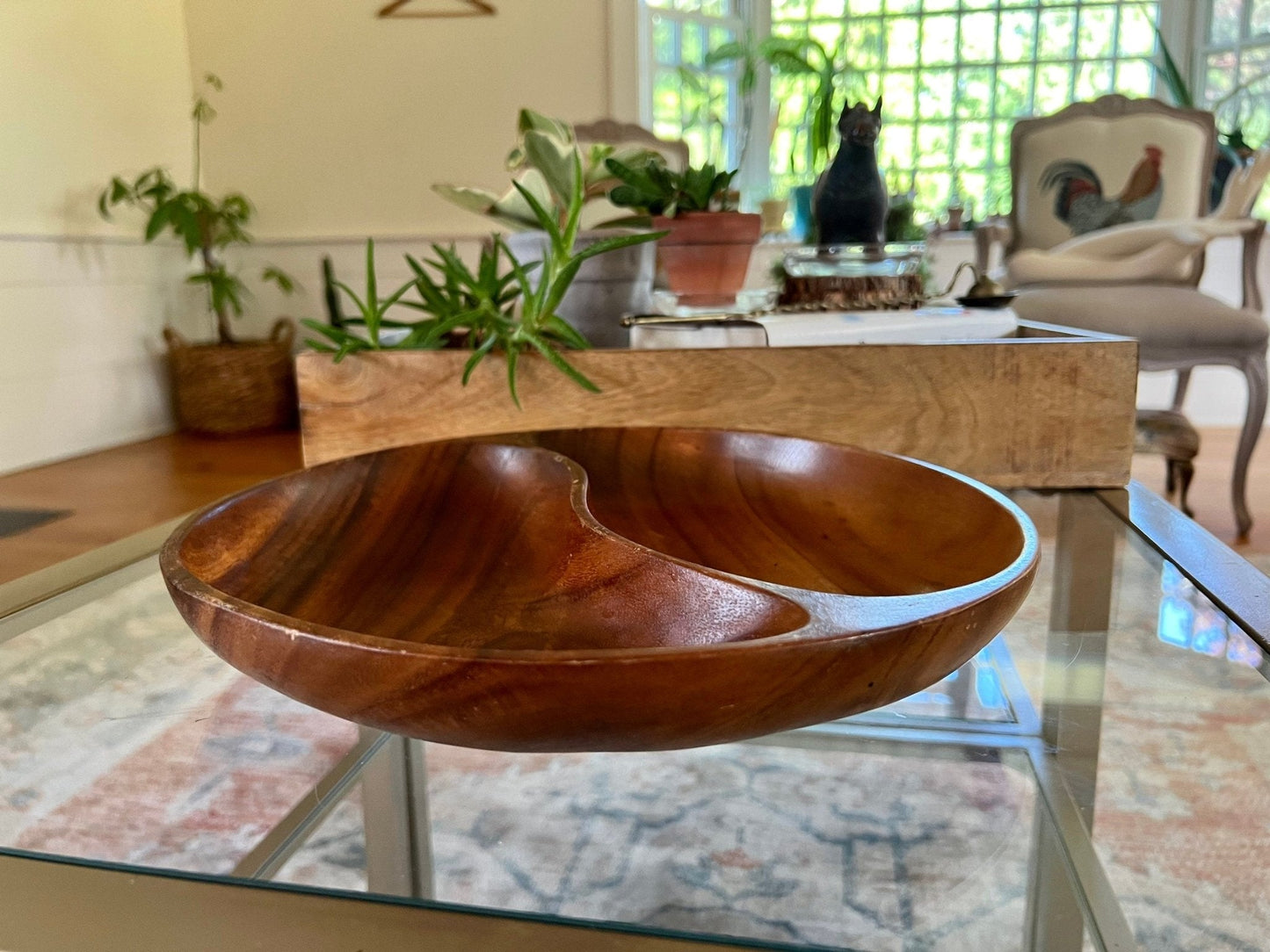 Vintage Monkey Pod Serving Tray, Divided Wooden Dish Bowl, Mid Century, Made by NANCO - Loom Vintage