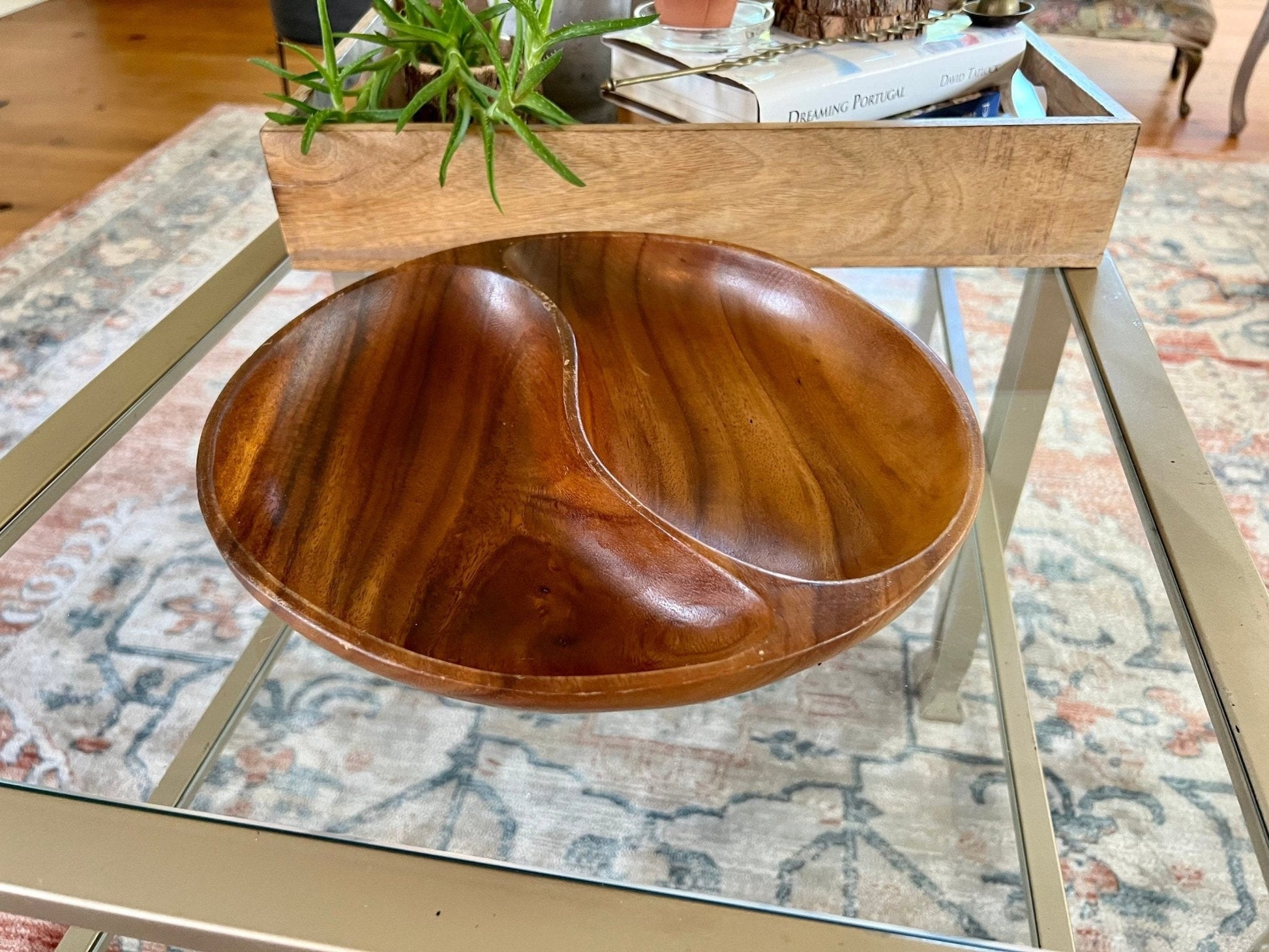 Vintage Monkey Pod Serving Tray, Divided Wooden Dish Bowl, Mid Century, Made by NANCO - Loom Vintage