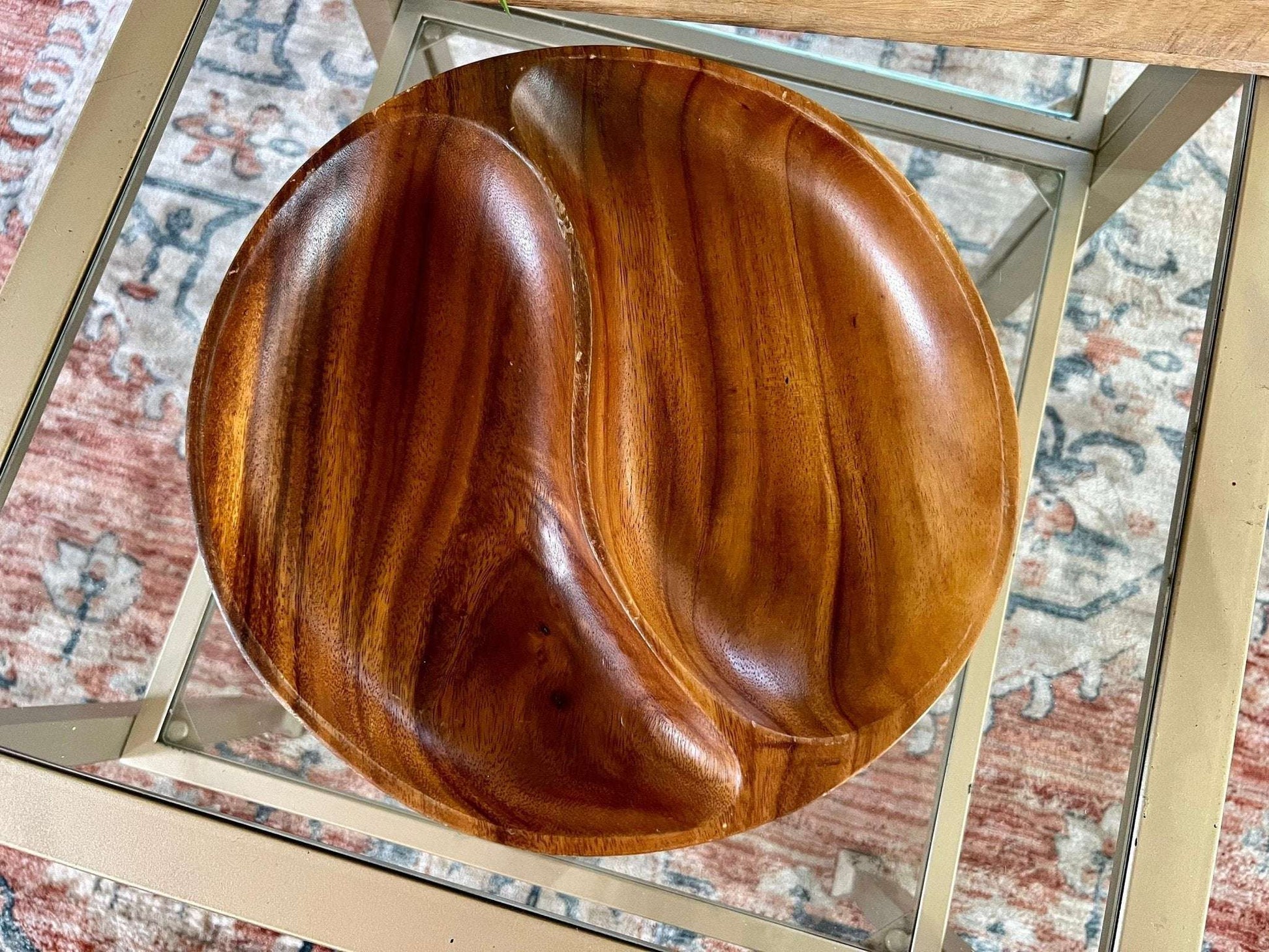 Vintage Monkey Pod Serving Tray, Divided Wooden Dish Bowl, Mid Century, Made by NANCO - Loom Vintage