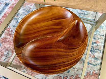 Vintage Monkey Pod Serving Tray, Divided Wooden Dish Bowl, Mid Century, Made by NANCO - Loom Vintage