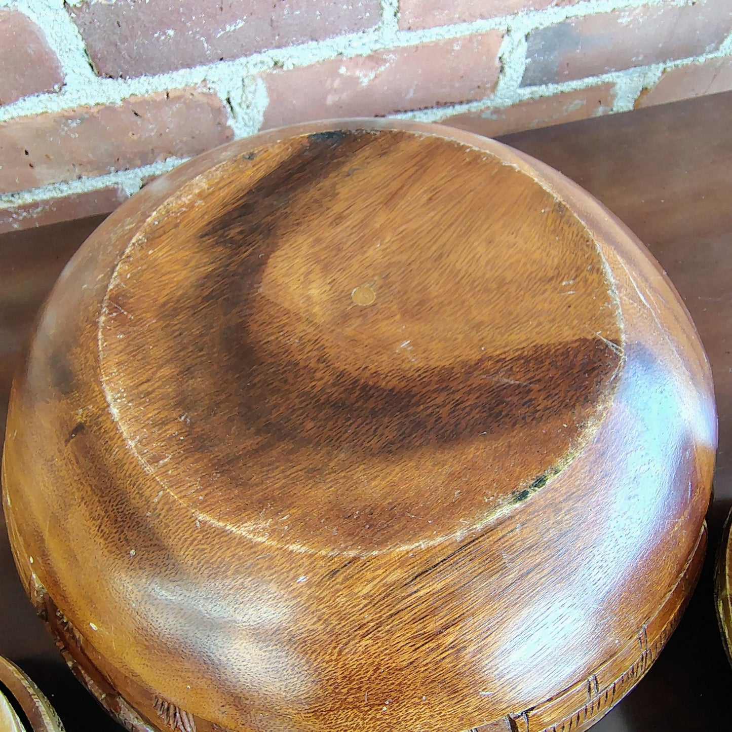 Vintage Monkey Pod Wood Salad Bowl Set with 7 Bowls Hand-Carved - Loom Vintage