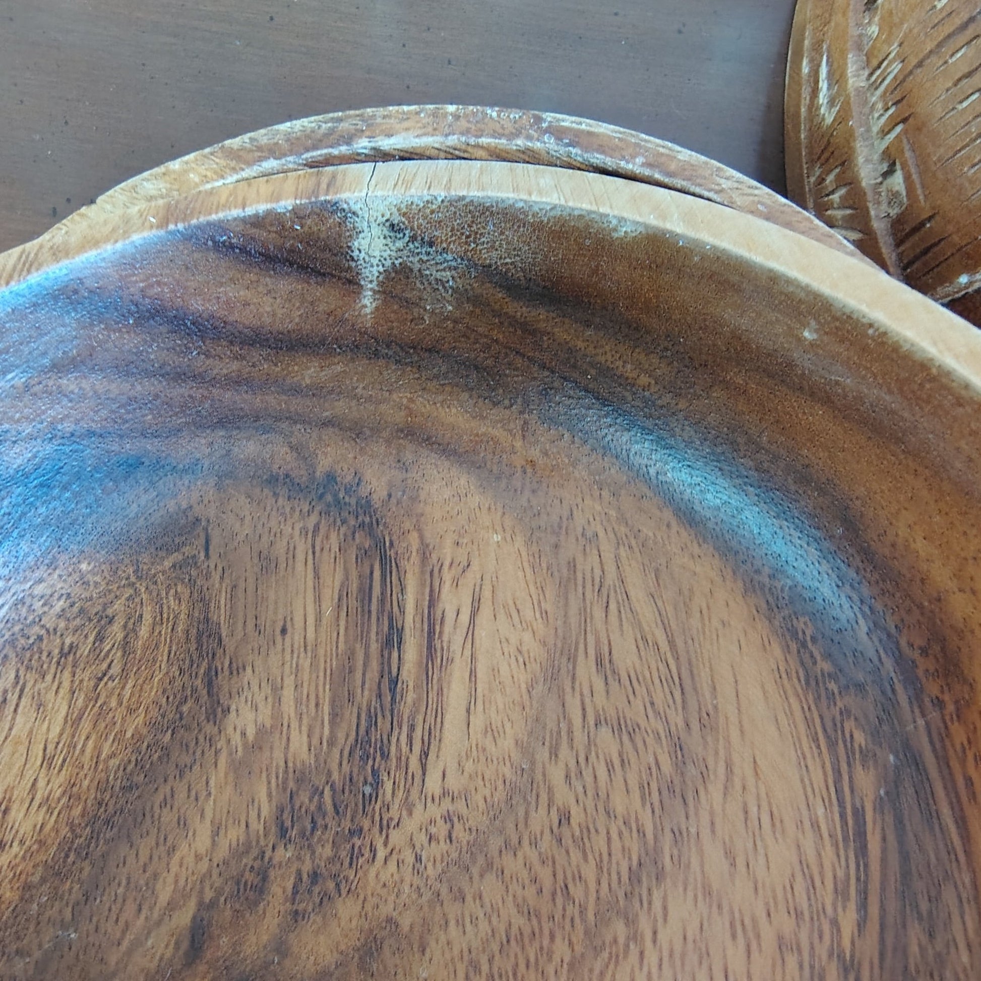 Vintage Monkey Pod Wood Salad Bowl Set with 7 Bowls Hand-Carved - Loom Vintage