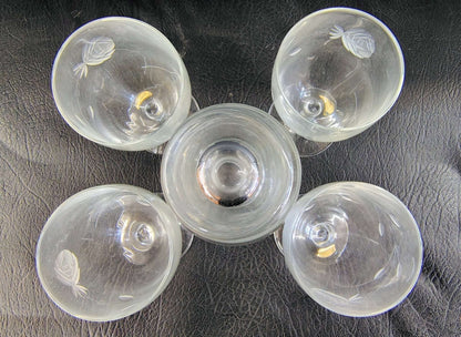 Vintage Morgantown Crystal Port Decanter Set with Etched Rose Glasses – 5 Pieces - Loom Vintage