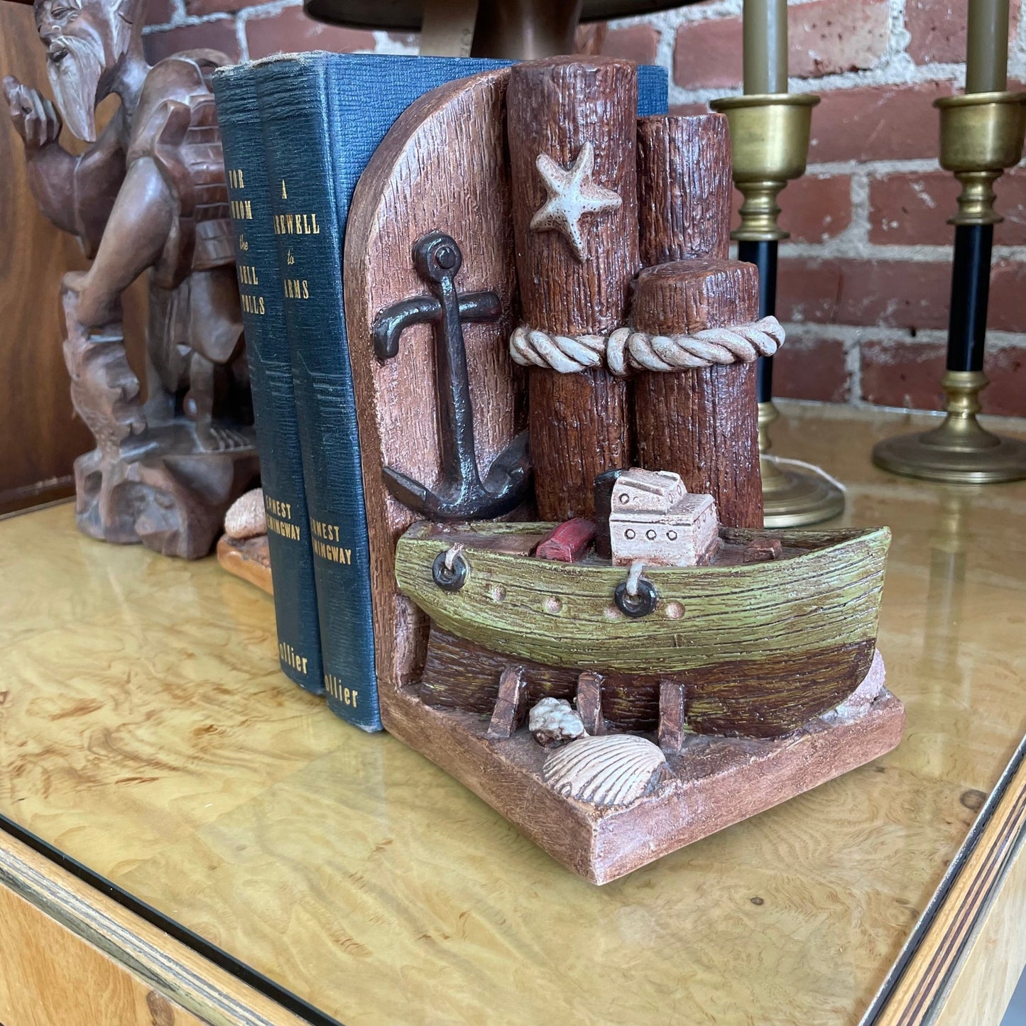 Vintage Nautical Coastal Bookends – Anchor & Boat Seaside Decor Set - Loom Vintage