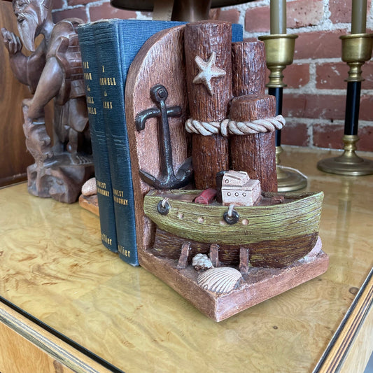 Vintage Nautical Coastal Bookends – Anchor & Boat Seaside Decor Set - Loom Vintage