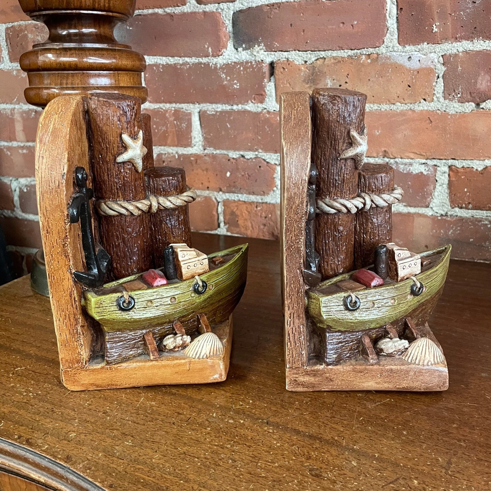 Vintage Nautical Coastal Bookends – Anchor & Boat Seaside Decor Set - Loom Vintage