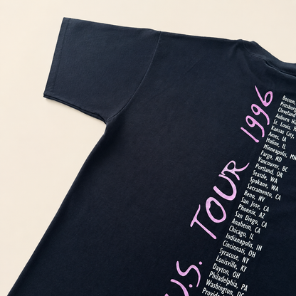 Back left sleeve and tour date list of vintage 1996 Neil Diamond U.S. Tour t-shirt