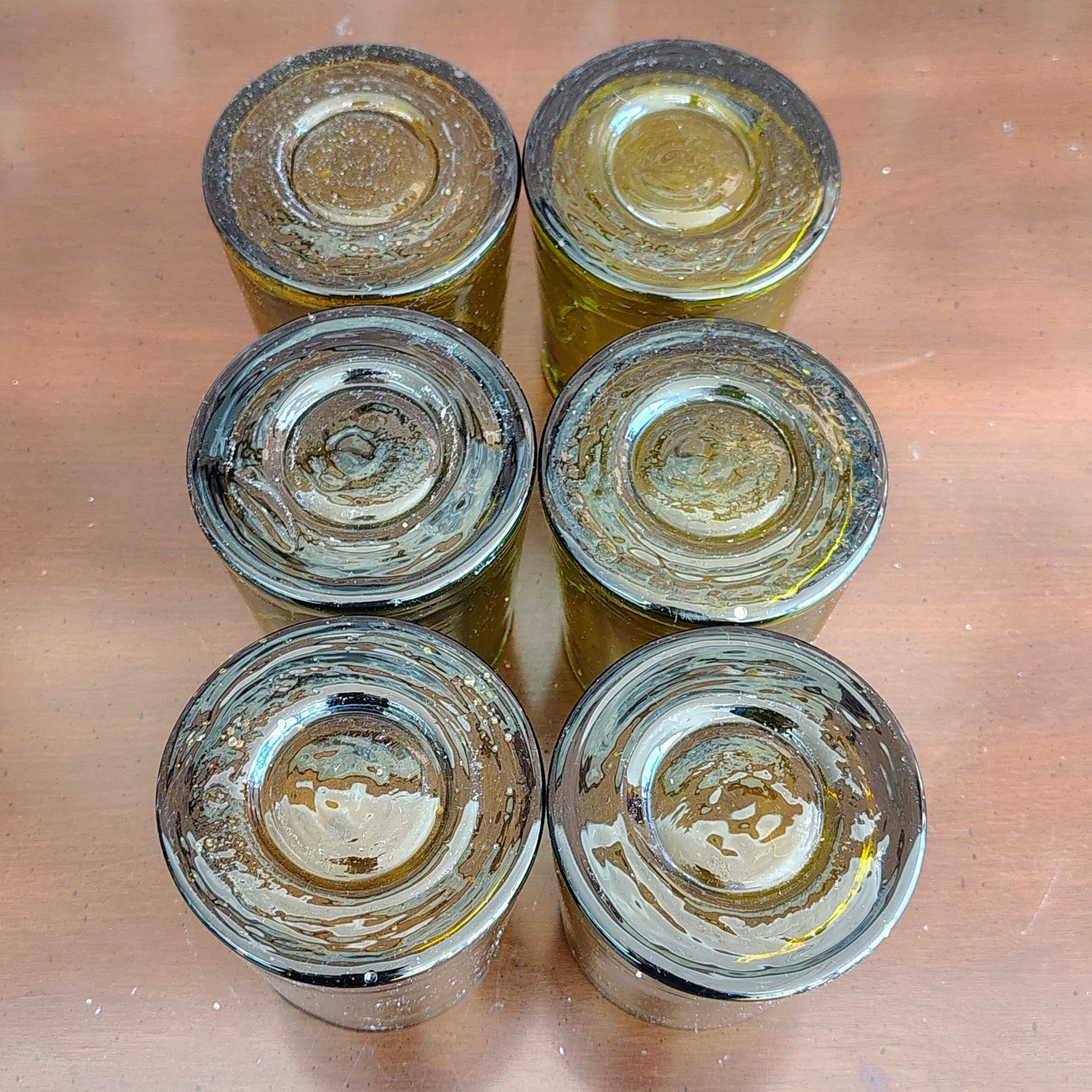Vintage Olive Green Blown Glass Tumblers, Set of 6 – 1970s Bubble Glass - Loom Vintage