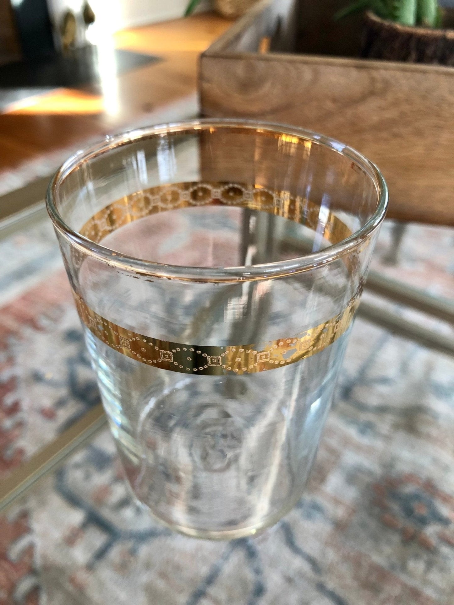 Vintage Pair of 2 Gold Rimmed Crystal Juice or Water Glasses, Classic Glassware - Loom Vintage