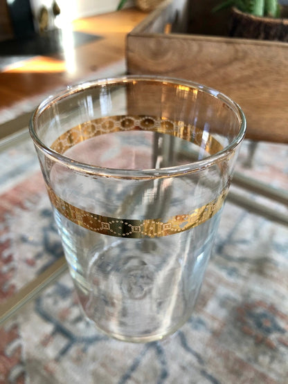 Vintage Pair of 2 Gold Rimmed Crystal Juice or Water Glasses, Classic Glassware - Loom Vintage