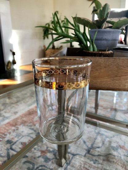 Vintage Pair of 2 Gold Rimmed Crystal Juice or Water Glasses, Classic Glassware - Loom Vintage