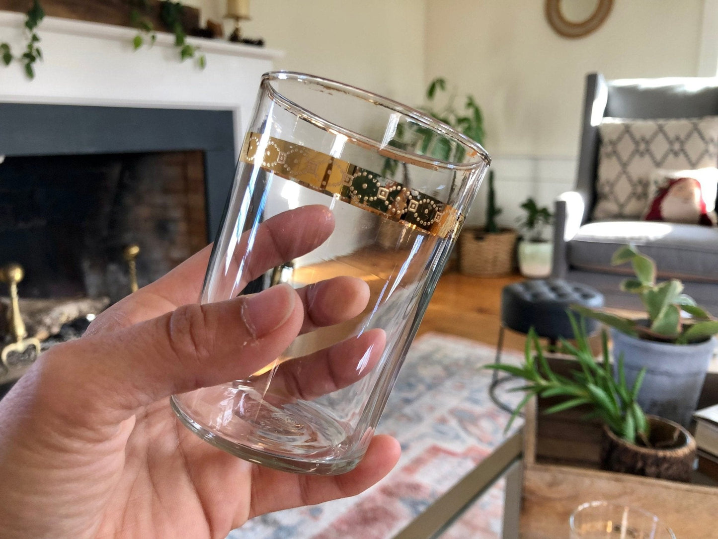 Vintage Pair of 2 Gold Rimmed Crystal Juice or Water Glasses, Classic Glassware - Loom Vintage