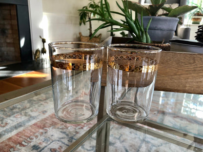 Vintage Pair of 2 Gold Rimmed Crystal Juice or Water Glasses, Classic Glassware - Loom Vintage