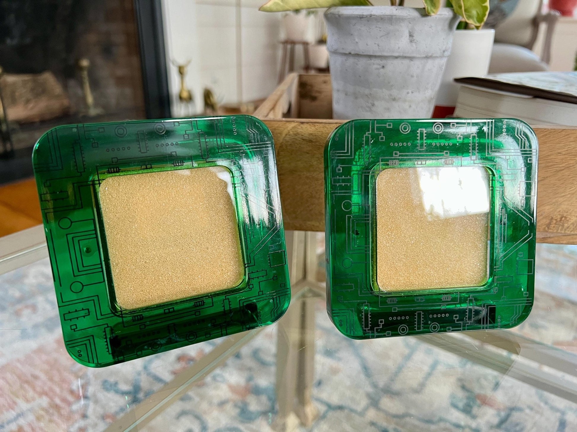 Vintage Pair of Green Circuit Board Printed Image Picture Frame, Retro Plastic Picture Frames, Computer Mother Board, Nerd Gifts - Loom Vintage