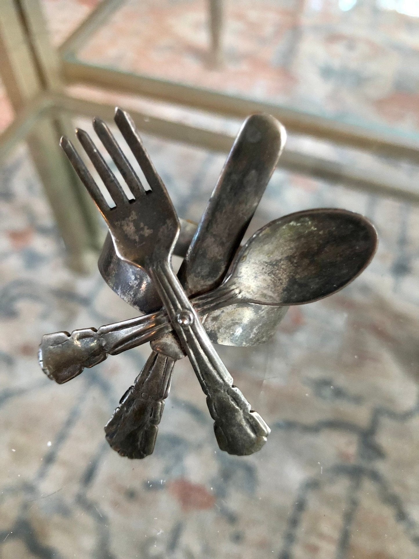 Vintage Pair of Metal Silverware Napkin Holders, Fork, Knife, Spoon Design, French Country, Napkin Rings - Loom Vintage