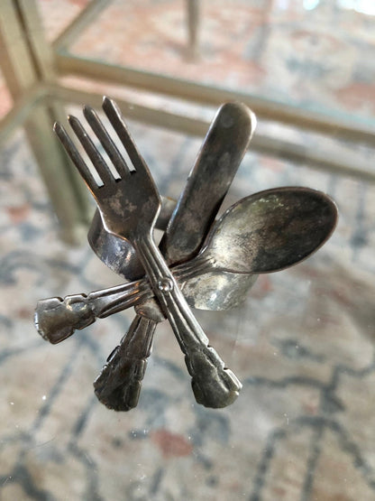 Vintage Pair of Metal Silverware Napkin Holders, Fork, Knife, Spoon Design, French Country, Napkin Rings - Loom Vintage