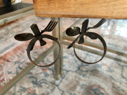 Vintage Pair of Metal Silverware Napkin Holders, Fork, Knife, Spoon Design, French Country, Napkin Rings - Loom Vintage
