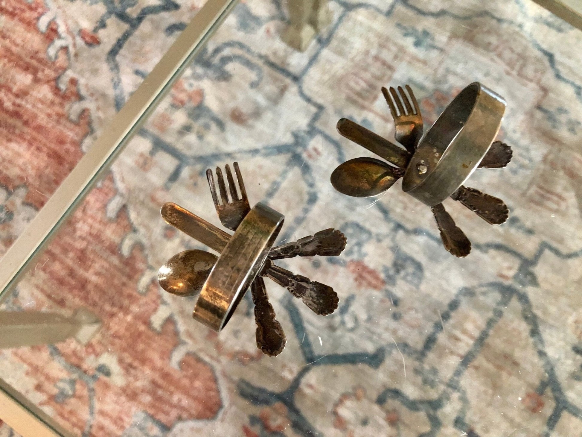 Vintage Pair of Metal Silverware Napkin Holders, Fork, Knife, Spoon Design, French Country, Napkin Rings - Loom Vintage