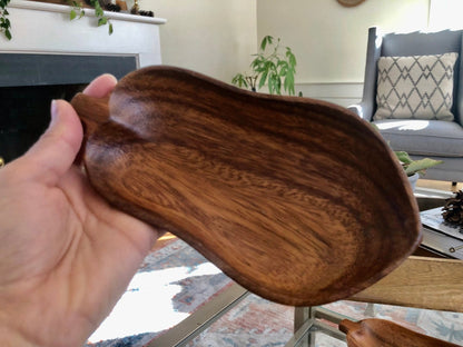 Vintage Pair of Pear Shape Monkey Pods, Wood Trays, small wooden pear shape trays, small wood trays, fruit shape monkey pods - Loom Vintage