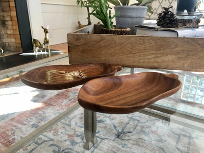 Vintage Pair of Pear Shape Monkey Pods, Wood Trays, small wooden pear shape trays, small wood trays, fruit shape monkey pods - Loom Vintage