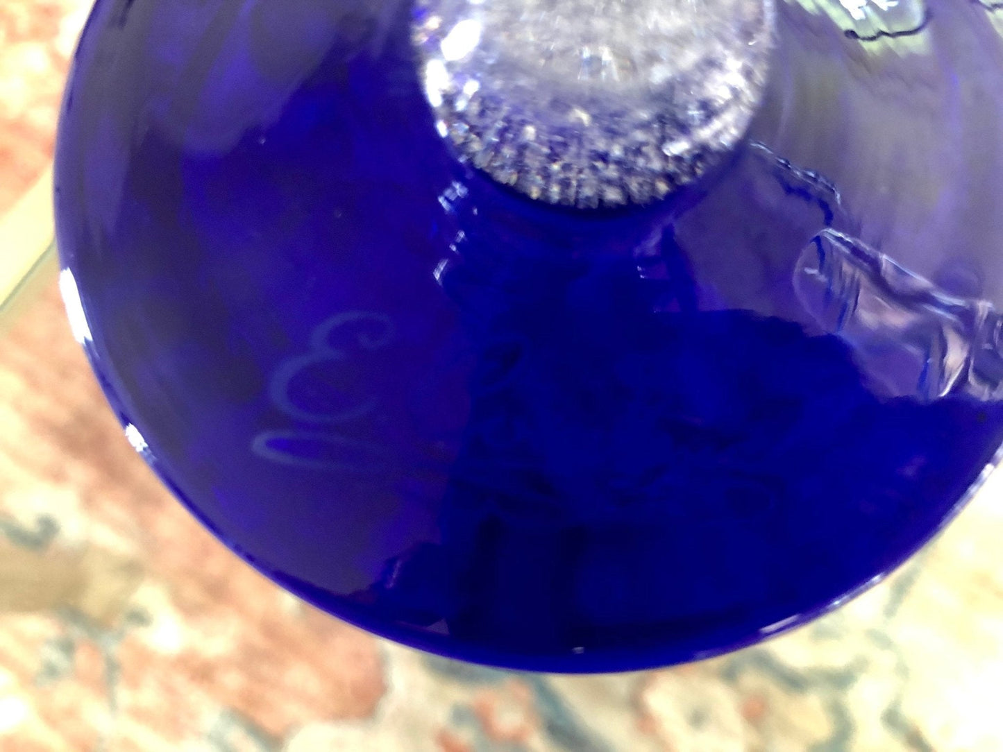 Vintage Pair of Signed E. Cointreau Mexican Hand Blown Cobalt Blue - Rimmed Margarita Glasses - Loom Vintage