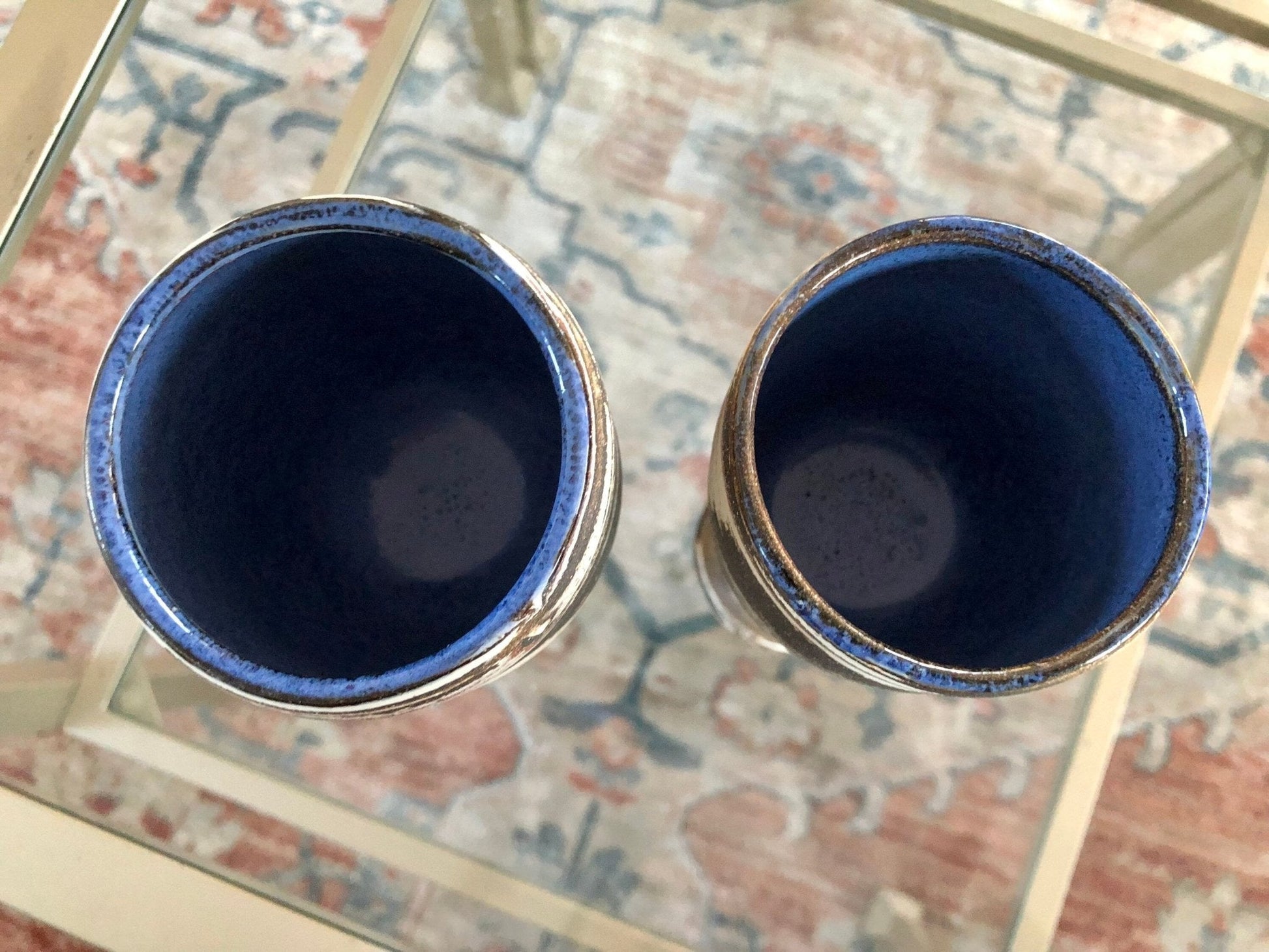 Vintage Pair of Studio Pottery Wine Glasses/ Goblets, Mid Century Pottery, Barware, Retro - Loom Vintage