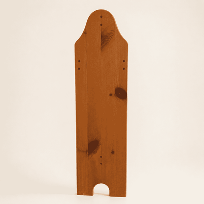 Side profile of the pine quilt rack showing the shaped panel