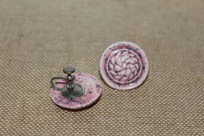 Vintage Pink Round Screw Back Earrings, 80s, 90s - Loom Vintage