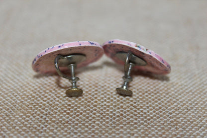 Vintage Pink Round Screw Back Earrings, 80s, 90s - Loom Vintage