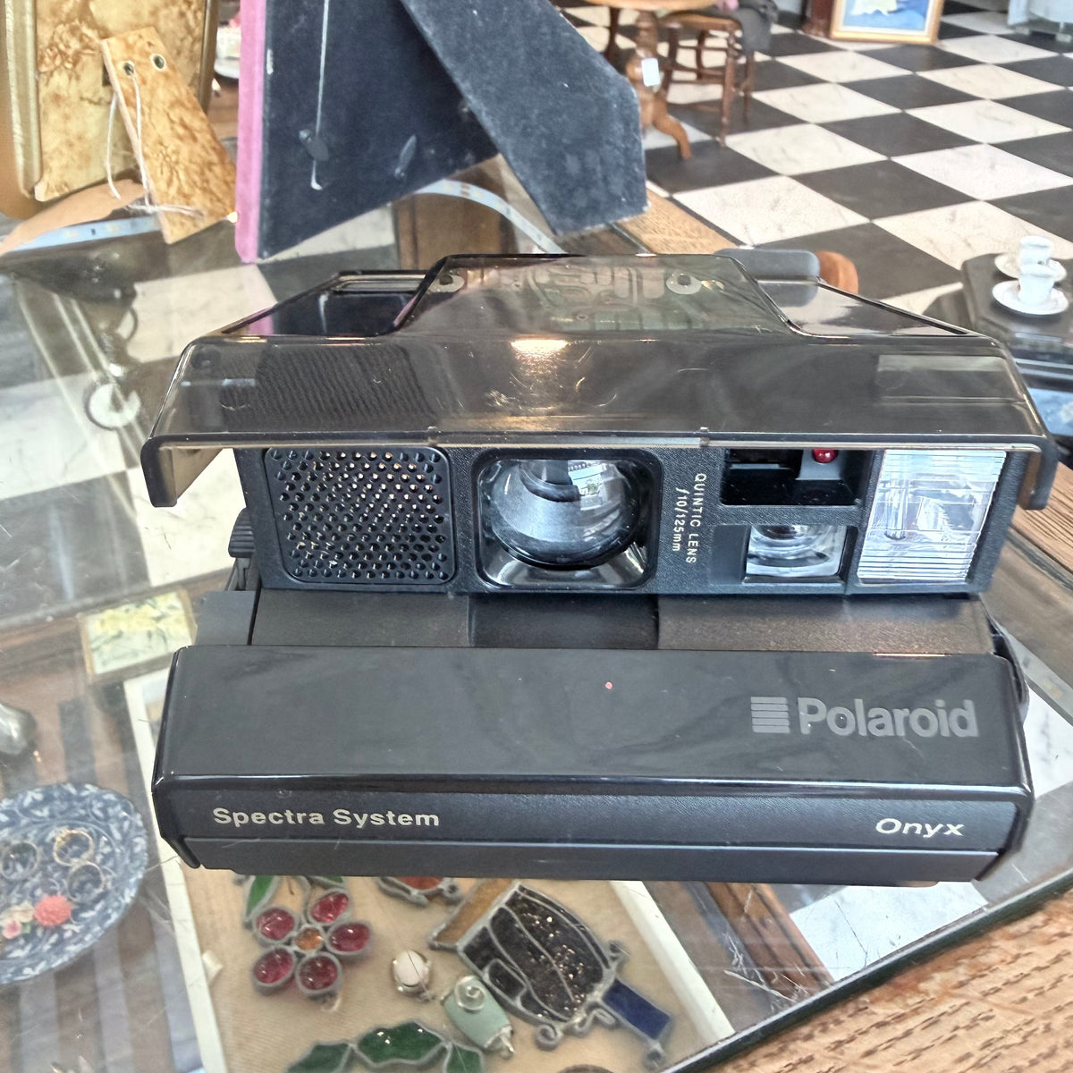 Vintage 1987 Polaroid Spectra Onyx transparent camera with hard case, photo 4 of 7
