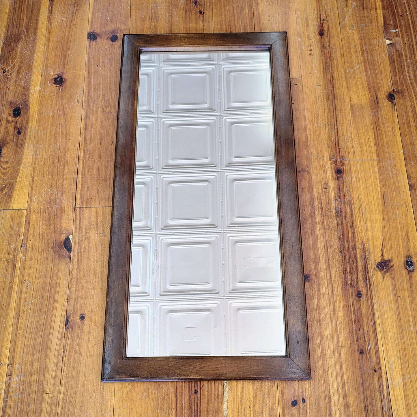 Vintage Pulaski Beveled Wall Mirror in Walnut Frame, Tall Narrow Accent - Loom Vintage