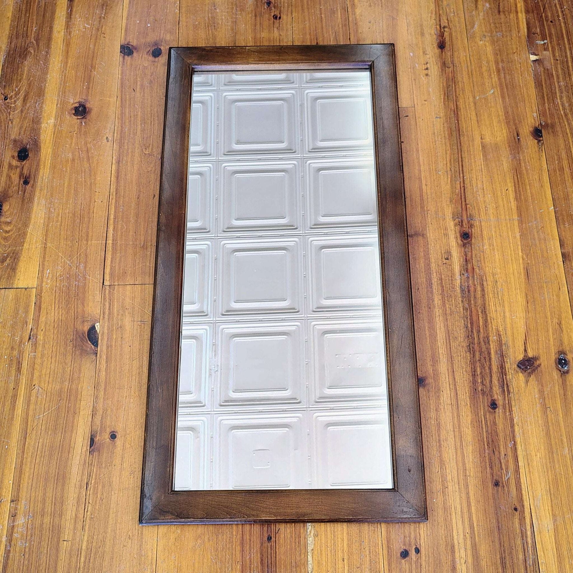 Vintage Pulaski Beveled Wall Mirror in Walnut Frame, Tall Narrow Accent - Loom Vintage