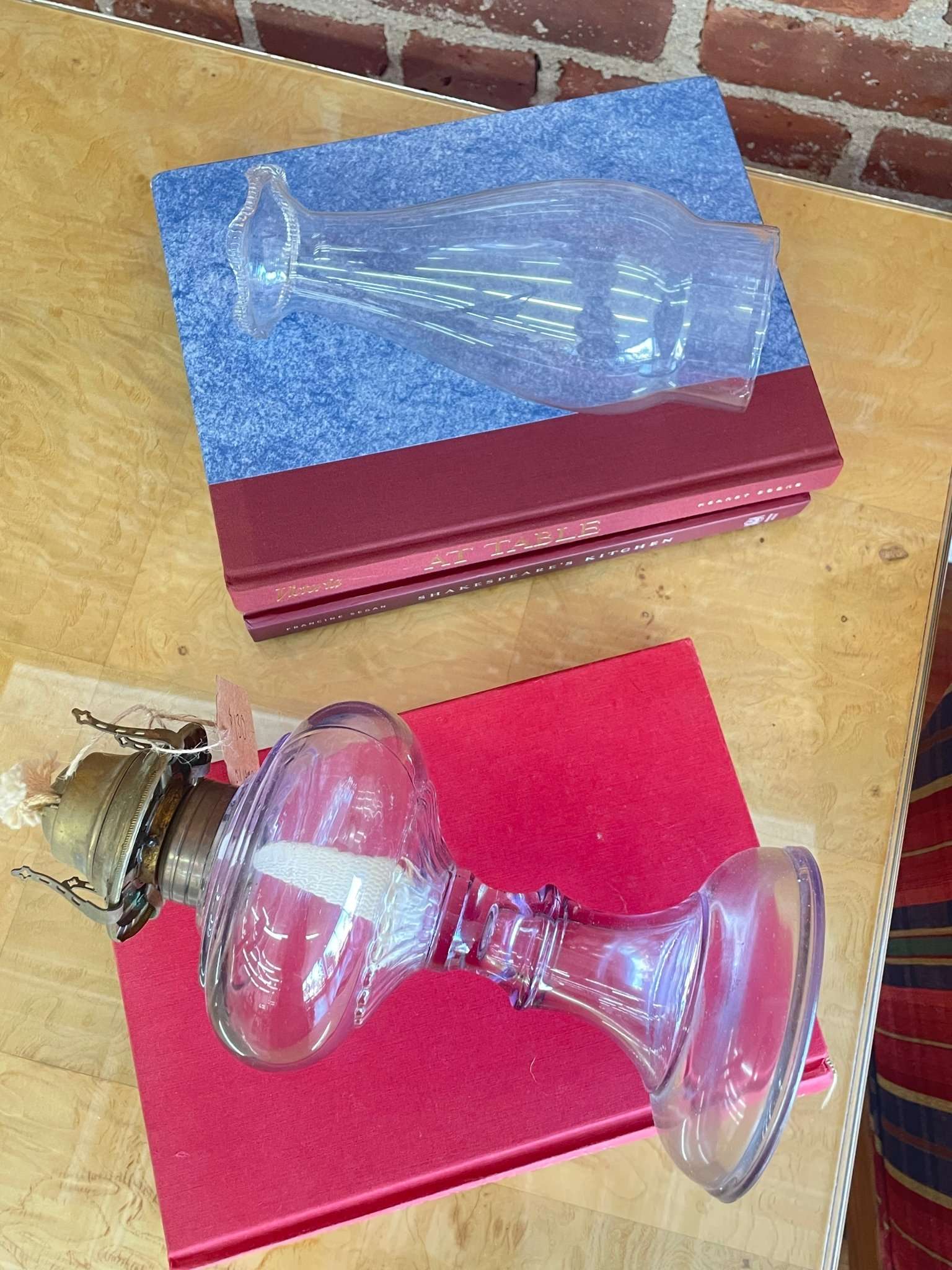 Vintage Purple Glass Oil Lamp with Brass Hardware — 17.25", Clear Chimney, c. Mid-20th Century - Loom Vintage