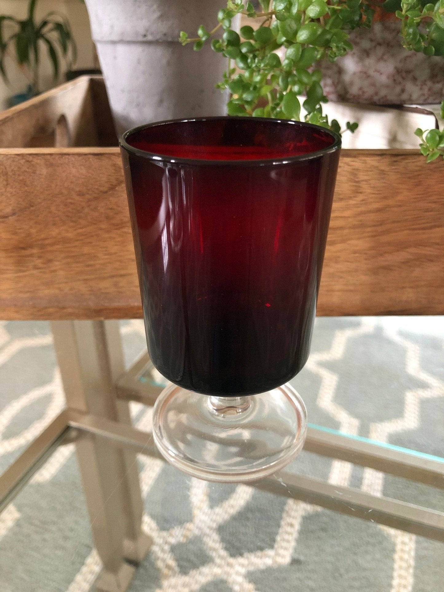 Vintage Red Luminarc Glasses / Made in France - 6 Footed Glasses - wine glass, Barware - Loom Vintage
